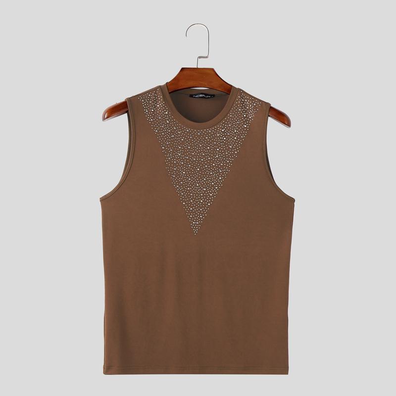 

INCERUN Летние мужские безрукавки с блестящими бриллиантами, повседневные облегающие майки S