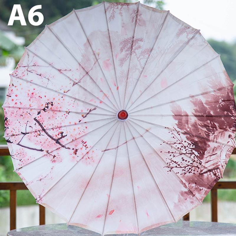 Шелковый тканевый женский зонтик в китайском стиле с вишневым цветом — фото 16