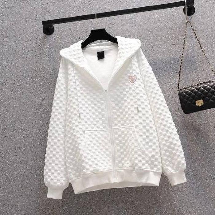 

Plus Size Waffle Knit Zip-Up Hoodie for Women - Available in White, Black, and Gray Chenille M (below 100 jin) білий