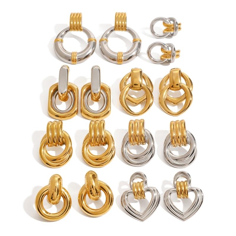 Stilvolle zweifarbige runde Hängeohrringe für Damen Geometrische Vintage-Metall-Designs Ohrhänger für Freizeit- oder Formalkleidung