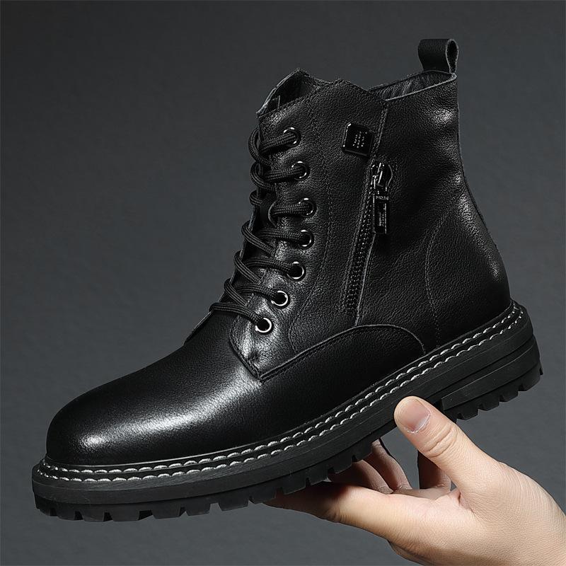 Winter Martin Boots Men'S First Layer Cowhide Short Boots British Velvet Tooling Boots High-Top Men'S Shoes Locomotive Boots Men'S