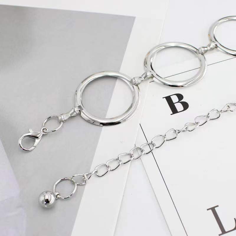 Korean Style Spring and Summer Fashionable Elegant Shiny Circle Waist Chain for Women with Dress Decorative Metal Large Ring Belt for Women