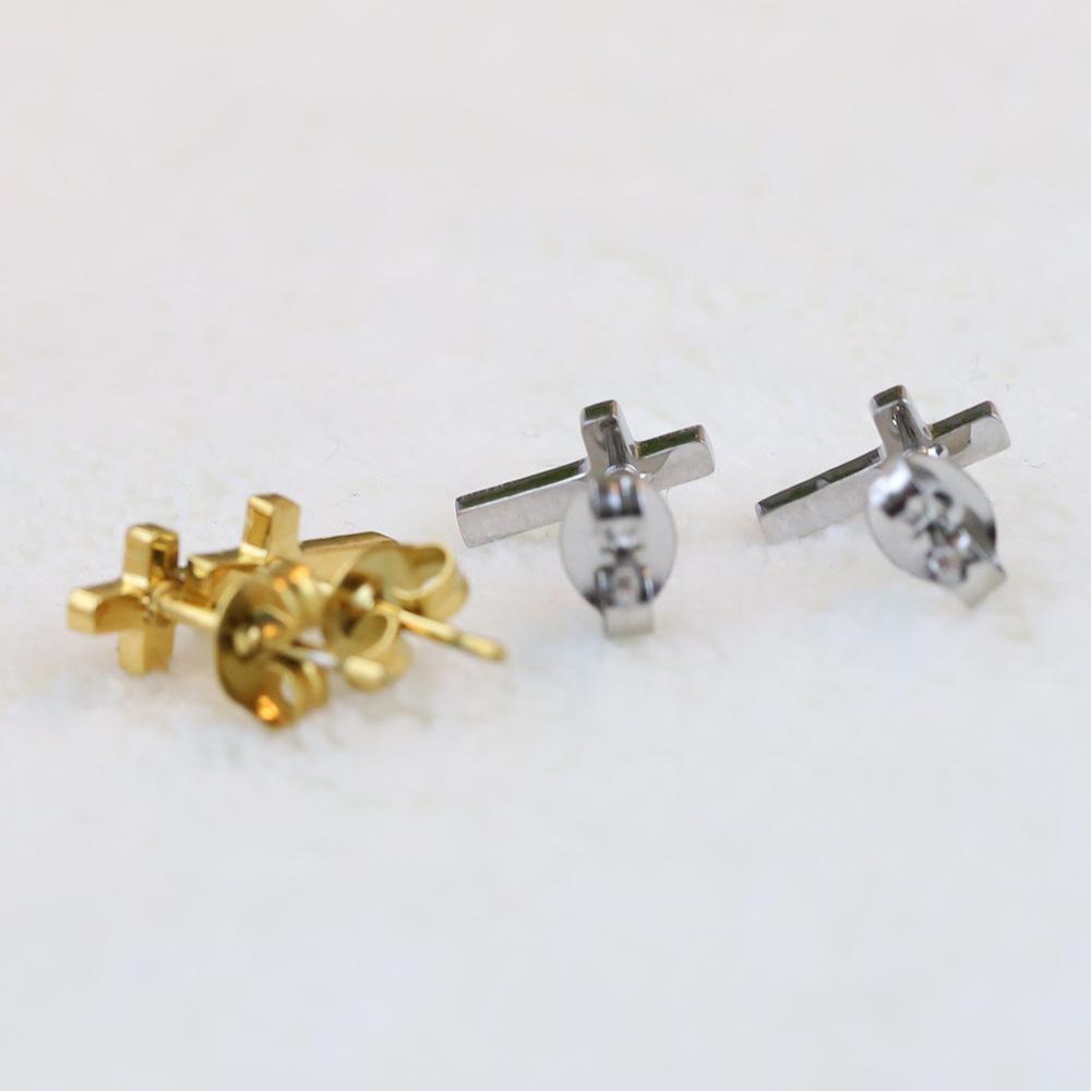 Stylish 6MM Stainless Steel Zircon Cross Earrings