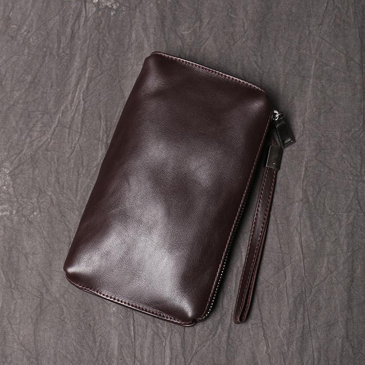 Men'S Genuine Leather Clutch Bag Women'S Soft Leather Long Wallet Simple Cowhide Mobile Phone Bag