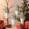 Set of 12 Mini Pinecone Christmas Tree Decorations - Adorable Hanging Ornaments for Plastic Holiday Decor - Festive Pendant