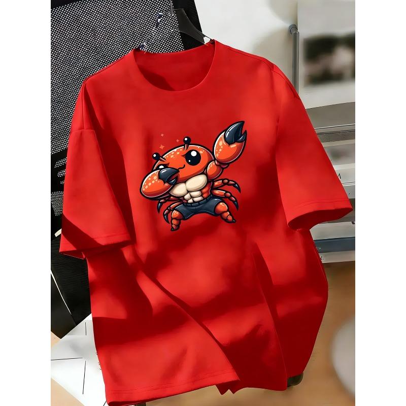 Kids Crewneck Short Sleeve T-Shirt, Funny Fitness Muscle Crab Print Trendy Summer Tee