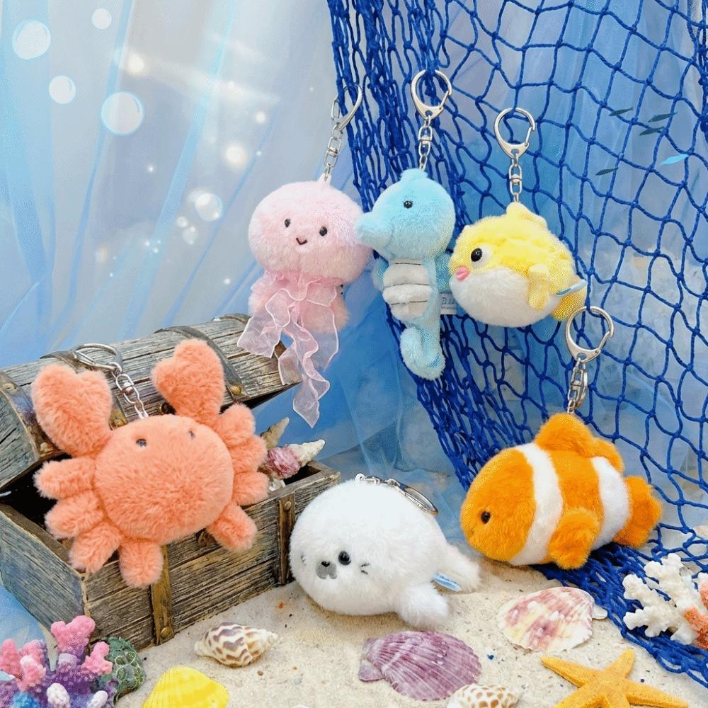 Cute Mini Marine Animal Plush Doll Funny Stress Relief Squeeze Toy Plush Keychain Cartoon Plush Pendant Keychain Decor