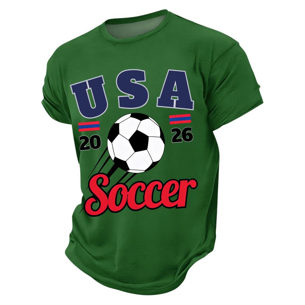 Men’s Casual Crew Neck Printed Short Sleeve Lightweight Breathable Top with USA 2026 Soccer Letter Graphic Design