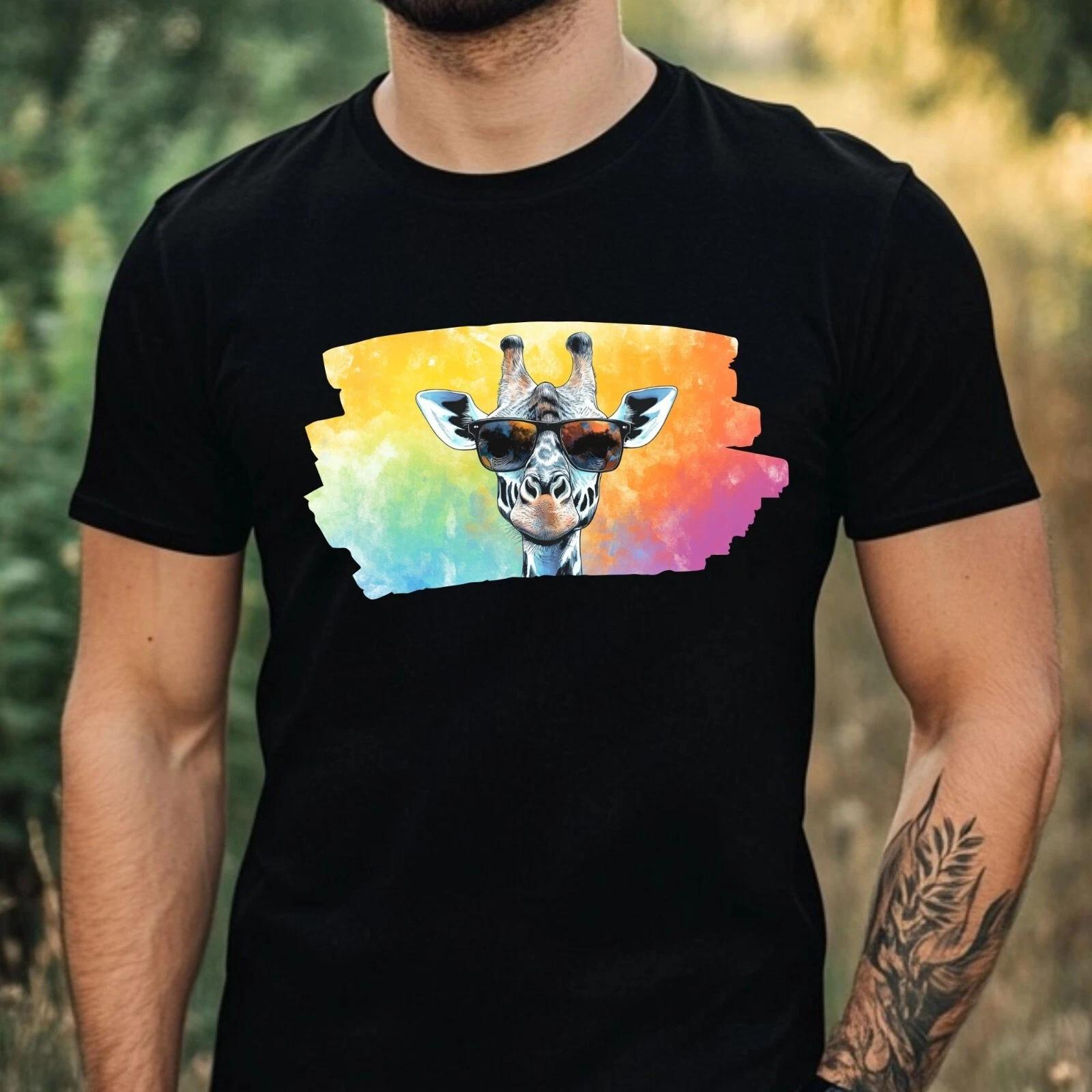 T-Shirt Herren Giraffe mit Sonnenbrille Motiv Baumwolle Größe XS bis 5XL XS