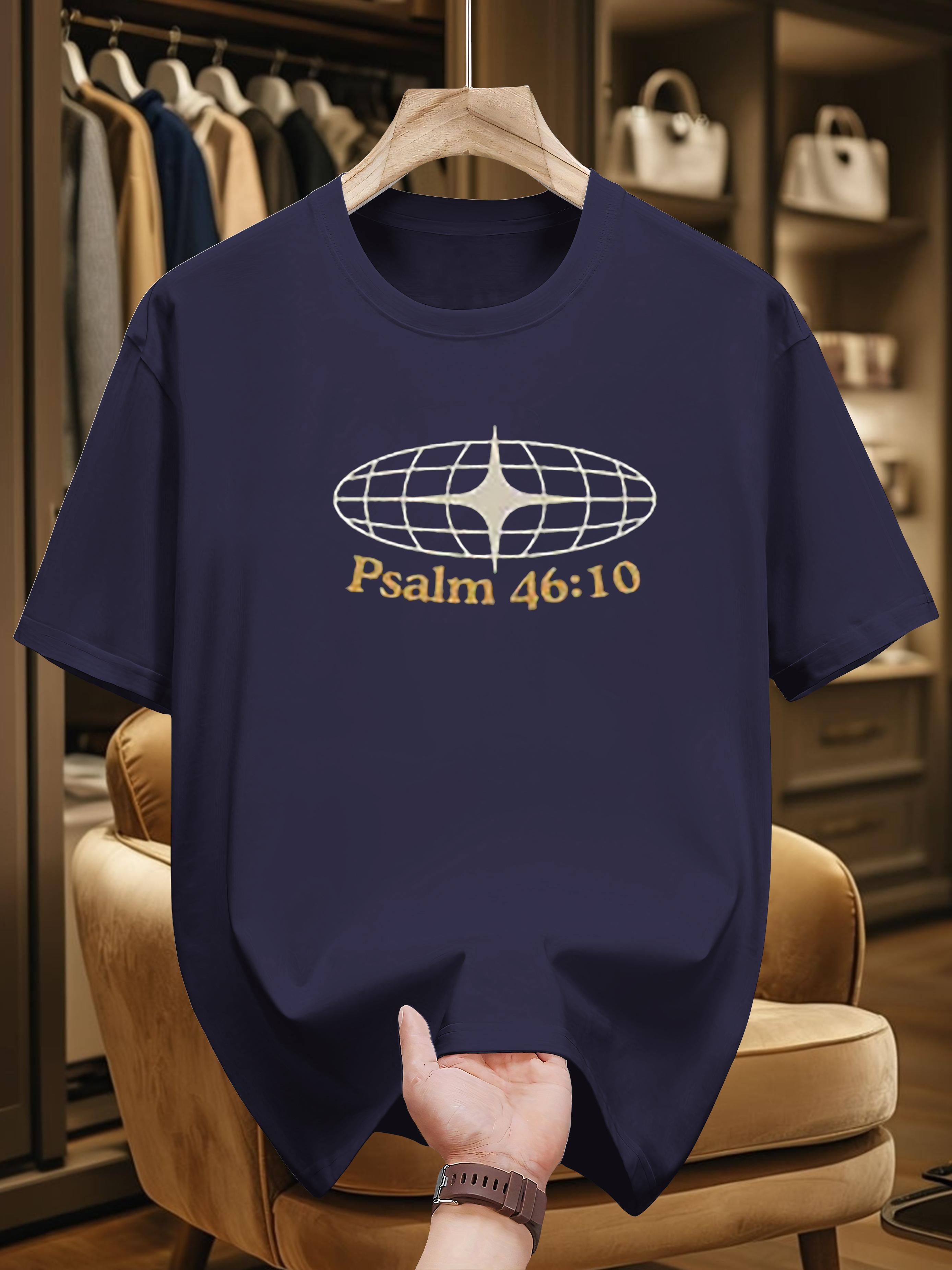 

200g 100% Cotton Short Sleeve T-shirt with Psalm 46:10 Golden Print & Star Design - Casual Summer Round Neck Tee S