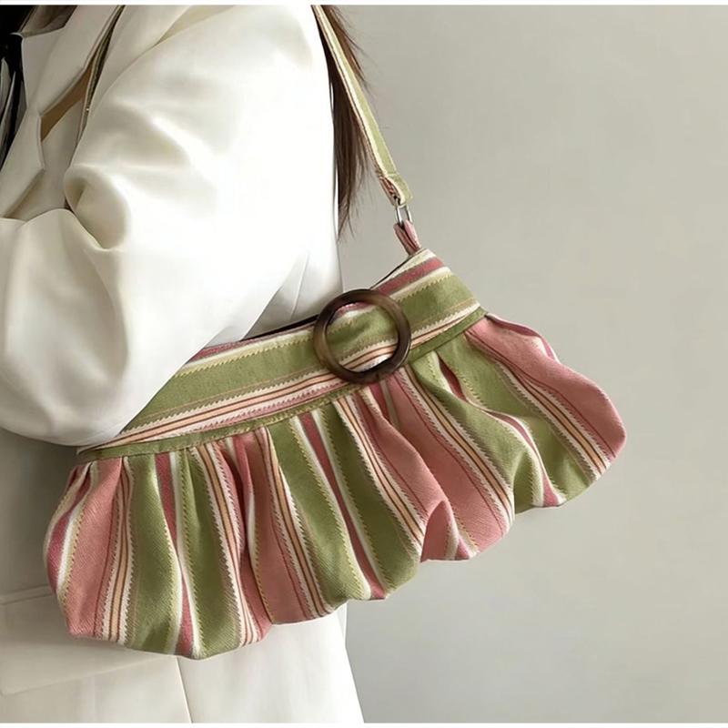 Korean Style Polka Dot Crossbody Bag For Women Large Capacity Ruched Hobo Bag With Wooden Button Decor Casual Soft Shoulder Bag