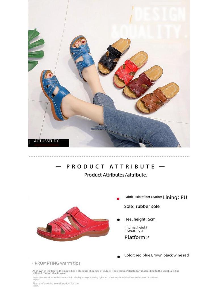 2022 Women's Retro Thick-Soled Sandals - European and American Style, Solid Color, Sizes 43-44