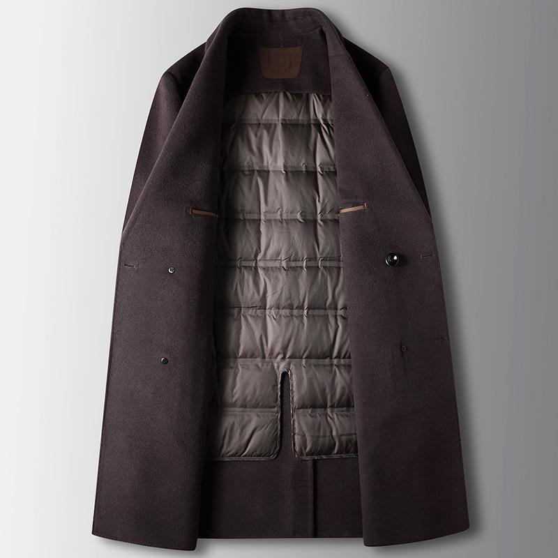 Пальто осенне-зимнее двубортное шерстяное пальто-тренчкот с подкладкой из гусиного пуха — фото 3