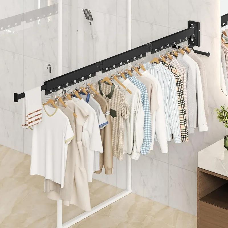 Wall Mounted Clothes Hanger Rack - Extendable Drying Rack with Mounting Brackets