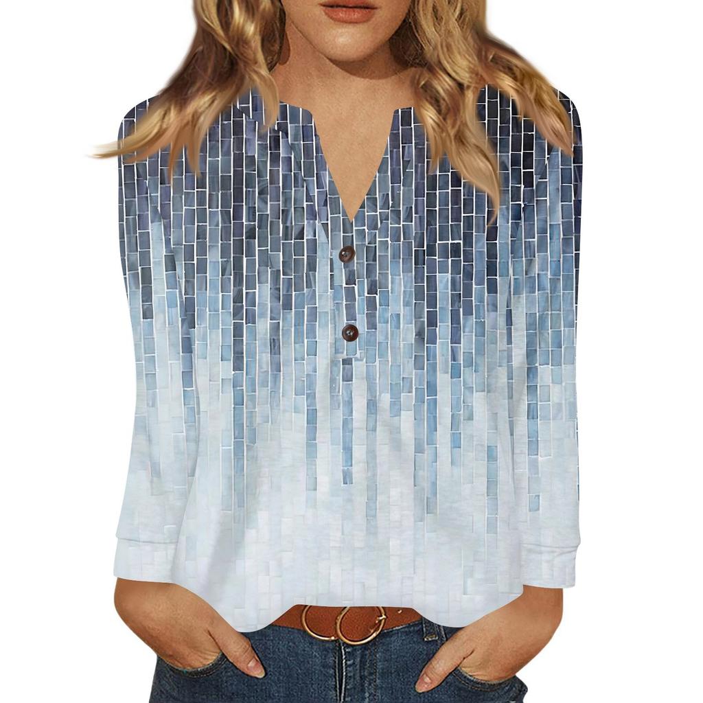 Maglietta da Donna Stampa Bottoni Manica Lunga Quotidiano Weekend Moda Basic Scollo a V Regolare Top