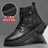 2024 New Men's Genuine Leather Boots High-top Mens Work Shoes Plus Velvet Warm Non-slip Fashion Trend Motorcycle Boots for Men