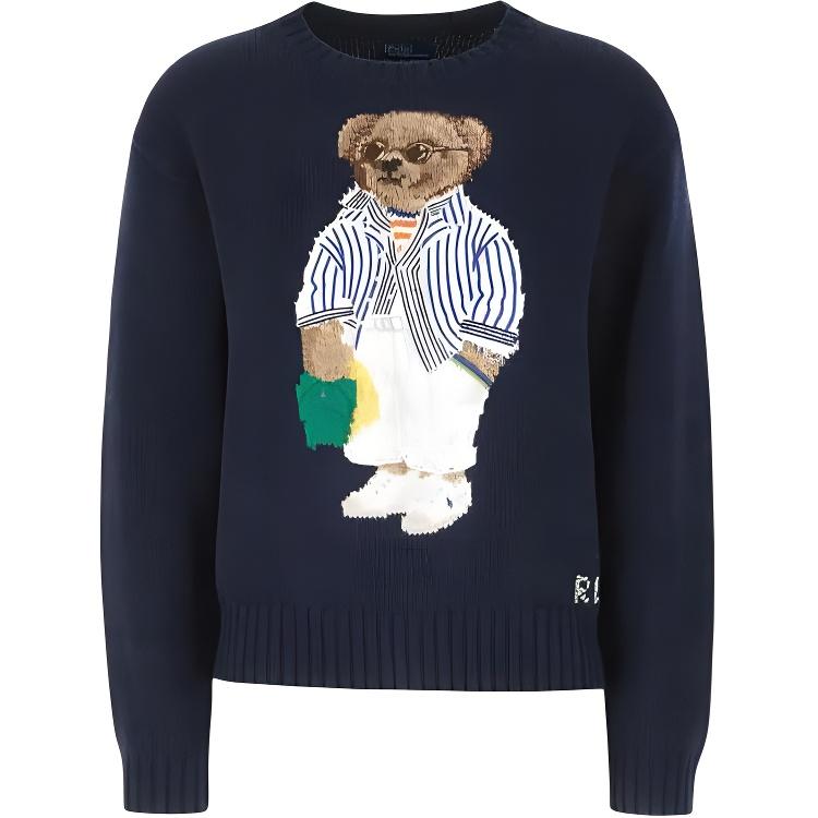 

Polo Ralph Lauren Ss25 Логотип Круглый вырез Пуловер Длинный рукав Вязаный свитер Женский свитер Синий 211959288-001 XL