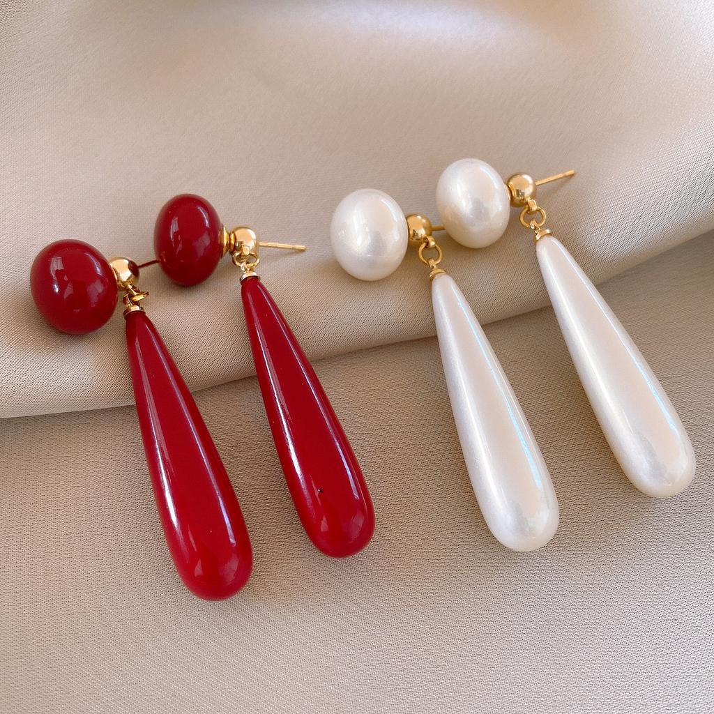 Electroplated silver needle pendant pearl earring light luxury high-end feeling earrings simple and fashionable earrings