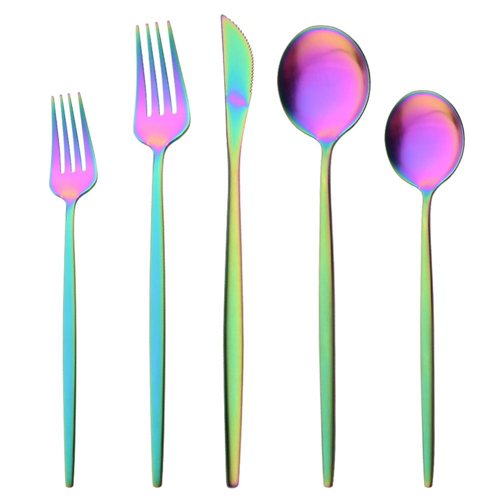5Pcs/Set Pink Gold Tableware Stainless Steel Matte Dinnerware Cutlery Set Flatware Knife Dessert Fork Spoon Kitchen Accessories For Home