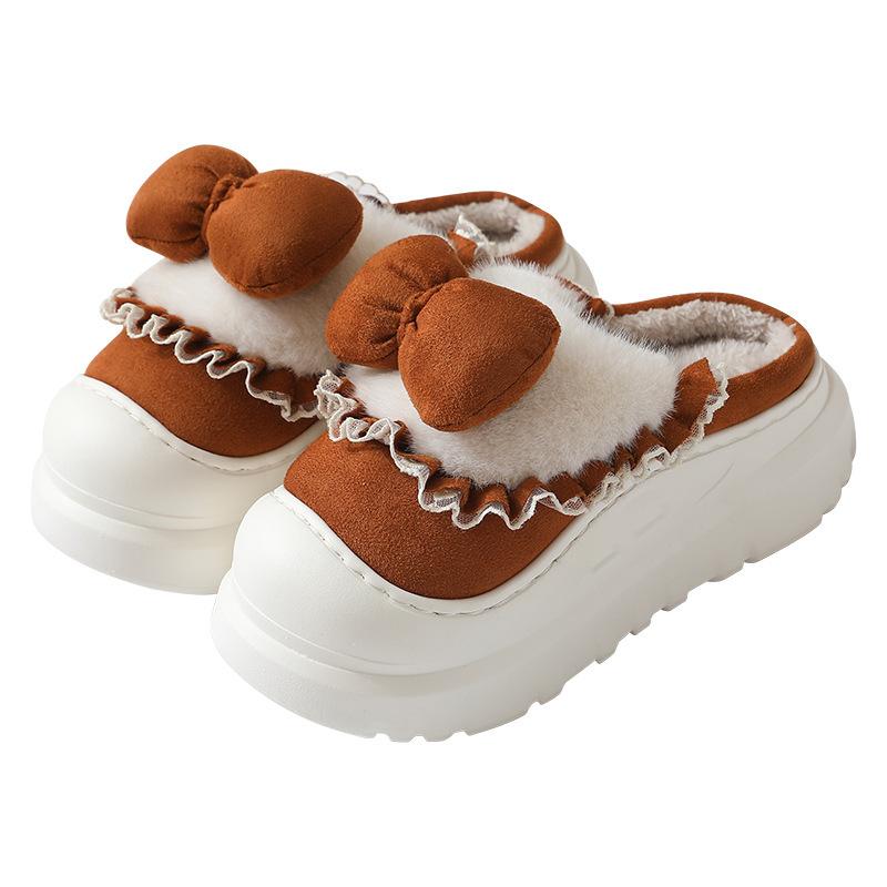 Sweet Wind 2025 New Bow Cotton Slippers Winter Cute Home Baotou Cotton Shoes Household