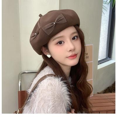 Bow Hat, Children's Beret, Versatile Solid Color Hat, Japanese Painter Hat