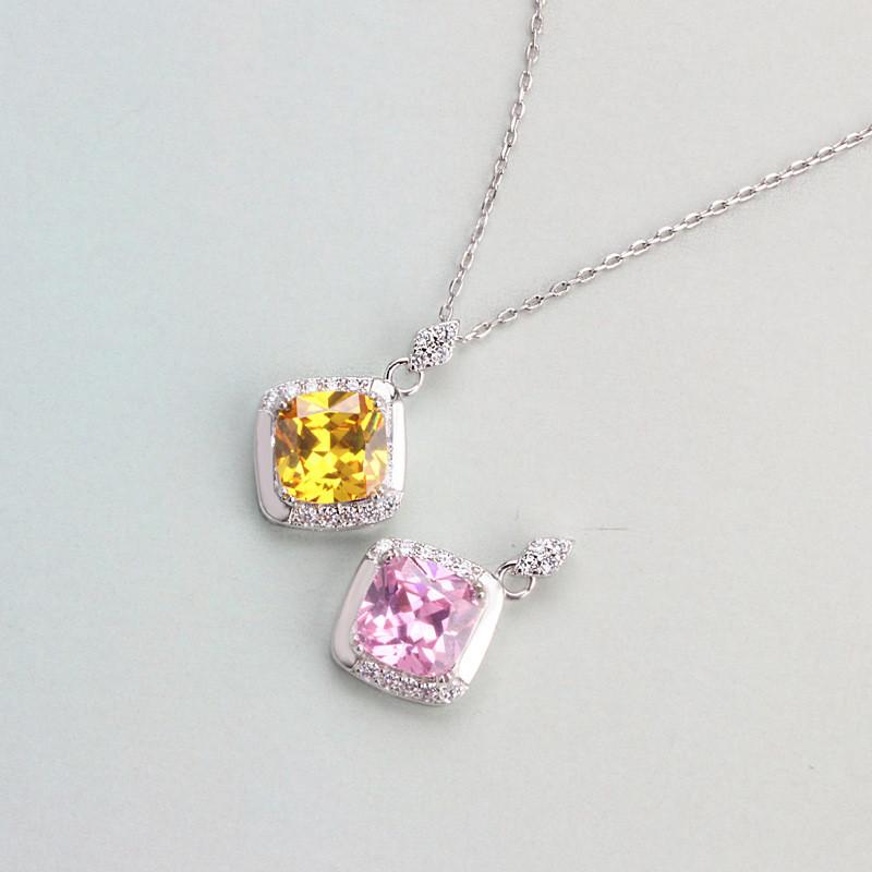 CC Necklaces Pendants For Women Sterling Zirconia Square Pink/Yellow Stone Fashion Jewelry No Chain CCN257