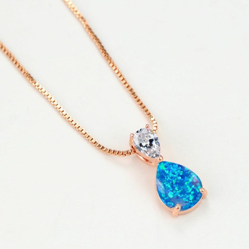 European and American fashion blue Opal platinum white diamond water drop blue Opal pendant necklace hot jewelry
