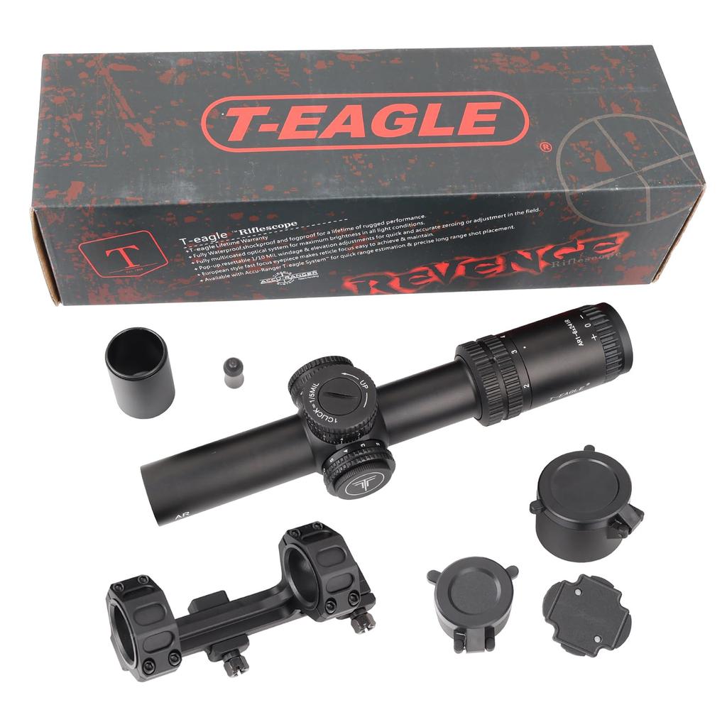 T-EAGLE Riflescope, 1-6 Variable Magnification, Shock-Resistant up to 1000g, One-Piece Mount Included (Black)