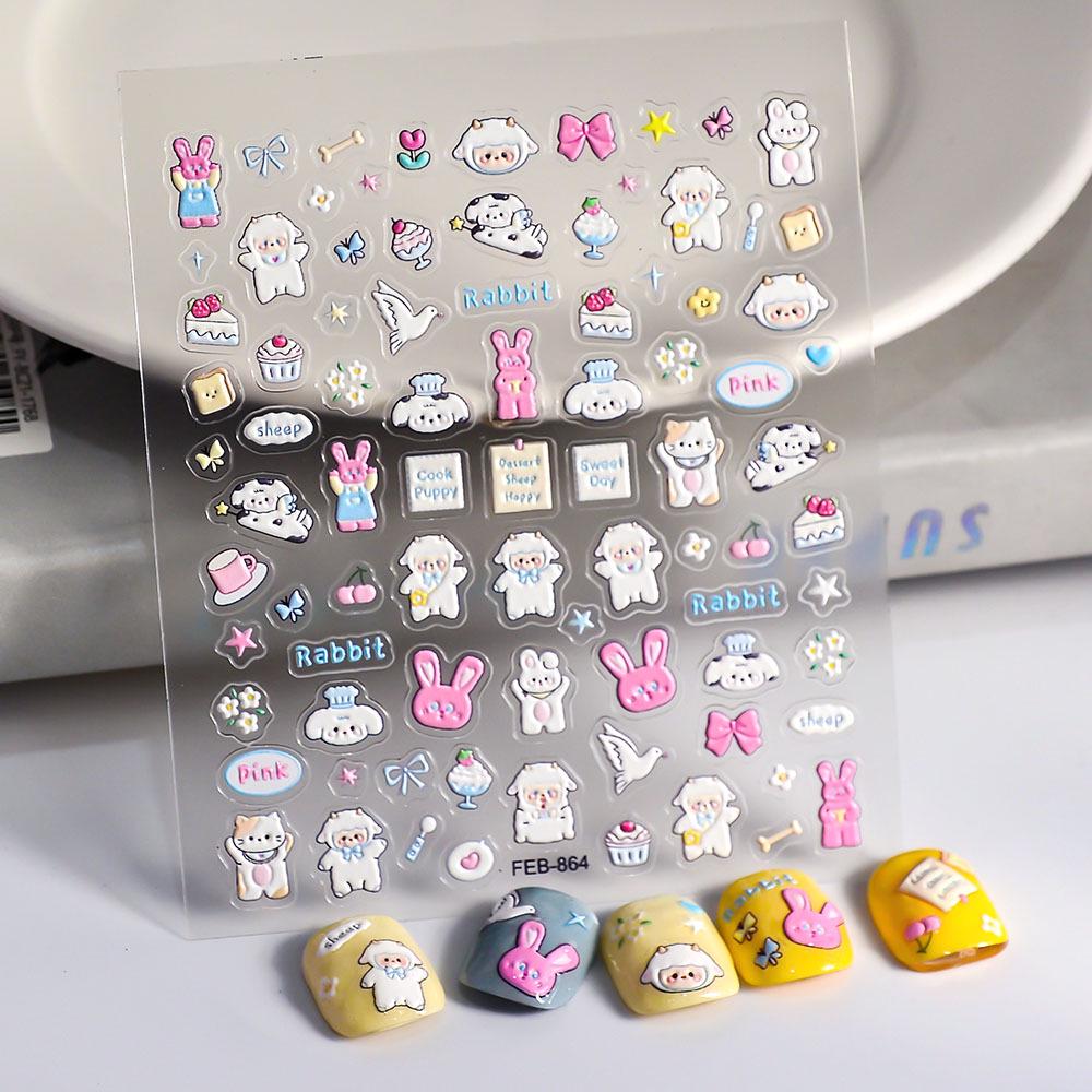 2024 Xiaohongshu Rabbit & Wreath Nail Stickers - Cute Cartoon Series in Multiple Styles