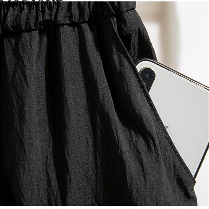 MODIQUE Vår Sommer Plus Size Ny Dame Løst Lang Lin Rett Bukser Joggebukser Dame Casual Basics Ankellange bukser med vidde ben