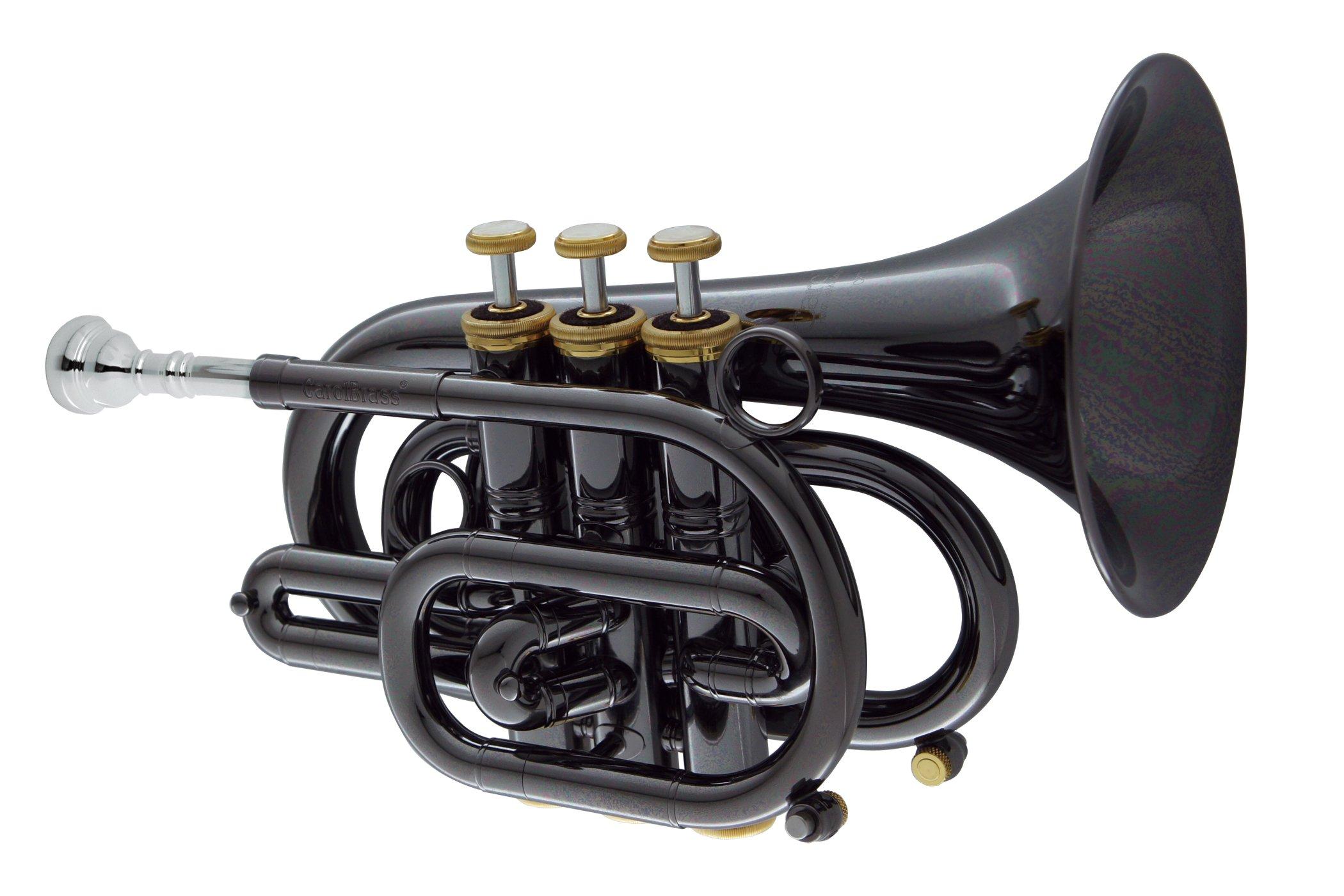 

Carol Brass Pocket Trumpet GB Gold brass black nickel soft bag included [N3000 BLACK] bell, finish, чорний
