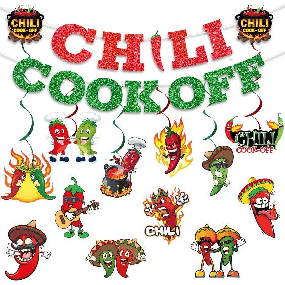Chili Cook Off Banner, Chili Cook Off Decorations, Chili Party Banners, Chili Hanging Swirls for Chili Cook Off Supplies