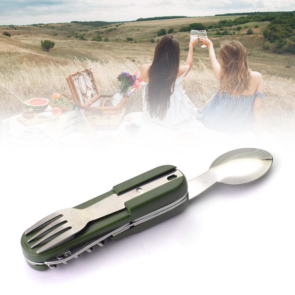 Camping Utensils Cutlery Set Multifunction Stainless Steel Folding Detachable Camping Tableware Set Camping Utensils Cutlery Set