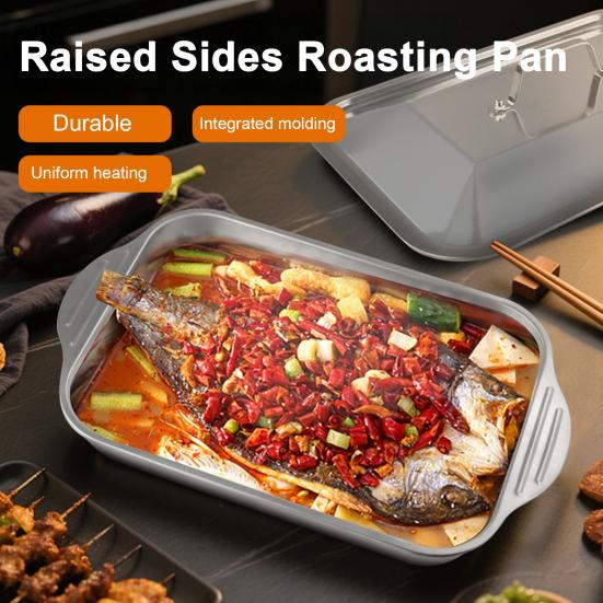 Stekepanne i rustfritt stål med lokk og håndtak Kraftig kalkunbaking Stekebrett med høye sider Induksjonsstekebrett for kylling, grønnsaker, lasagne