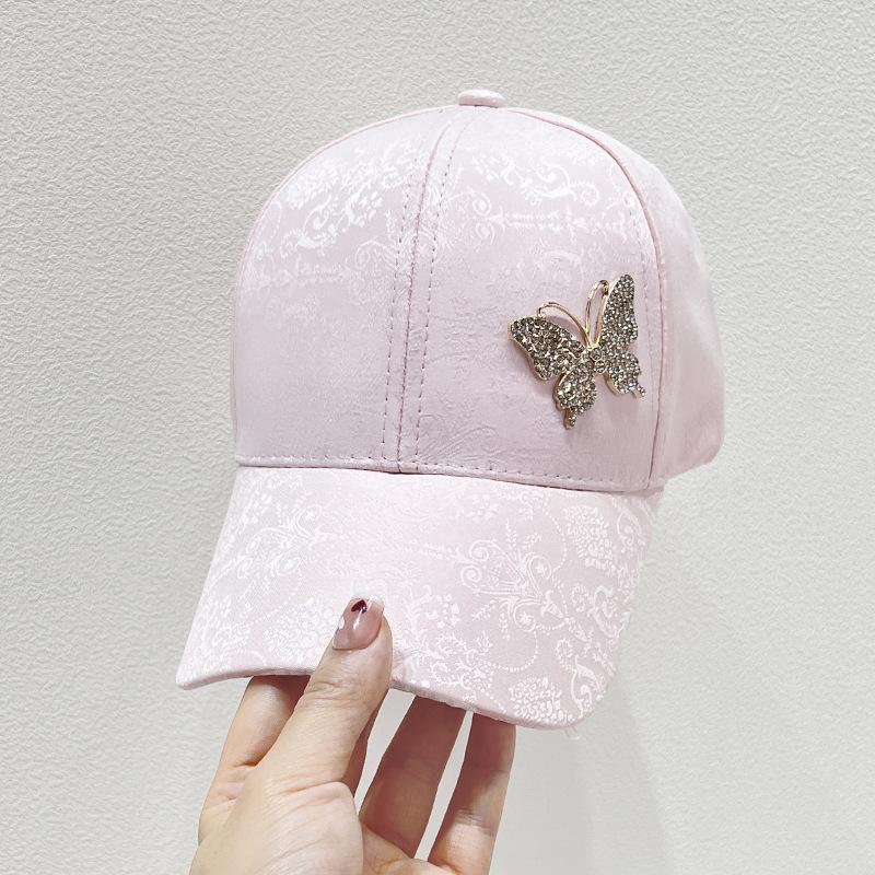 

Корейская версия бейсболки с бриллиантовой бабочкой для женщин, летняя тонкая шелковая хлопковая солнцезащитная шляпа с утиным язычком one size