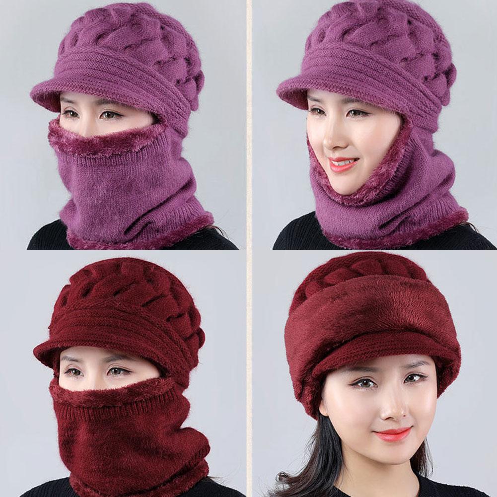 Women Winter Windproof Beanies Scarf Cap Cycling Outdoor Warm Woolen Thickening Velvet Hat