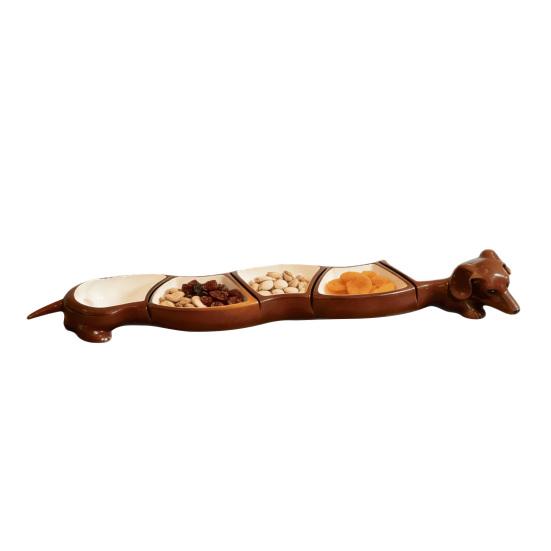 Bandeja de Aperitivos Dividida Vintage Dachshund 5 Compartimentos Bandeja para Servir Resina Plato para Snacks para Queso Frutos Secos Frutas Regalo Decorativo para Amantes de los Perros Anfitriones