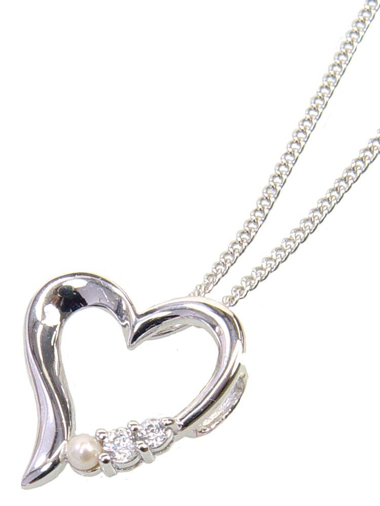 [Your and My Jewelry Box] Silver Natural Pearl Open Heart Pendant Necklace [June Birthstone] 14181 Made in Japan [Gift Wrapped]