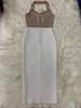 2022 Halter V-Neck Beaded Bandage Midi Dress - Slimming Evening Style