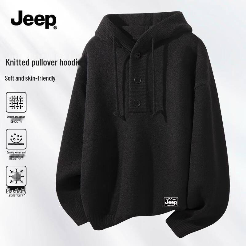 

JEEP Men s Hooded Drawstring Knit Sweater L