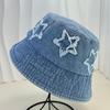 New pentagram patch gradual change denim bucket hat lady sweet retro street versatile bucket hat casual