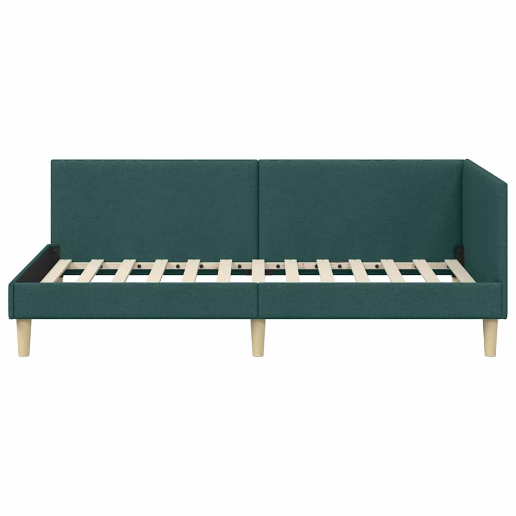 Corner Bed Frame Dark Green 80 Cm X 200 Cm Fabric and Plywood