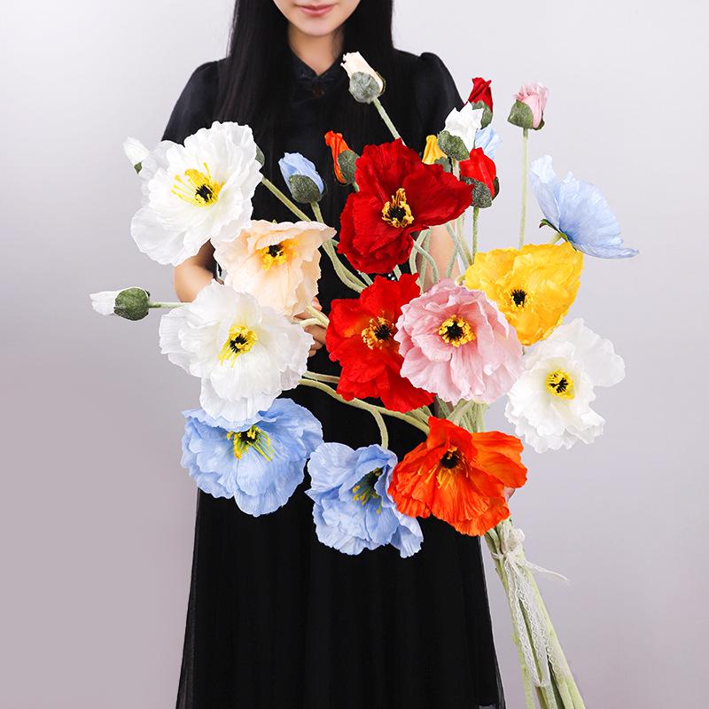 Large Flocked Silk Poppy Artificial Flower for Home or Venue Decoration, Floor Standing Prop