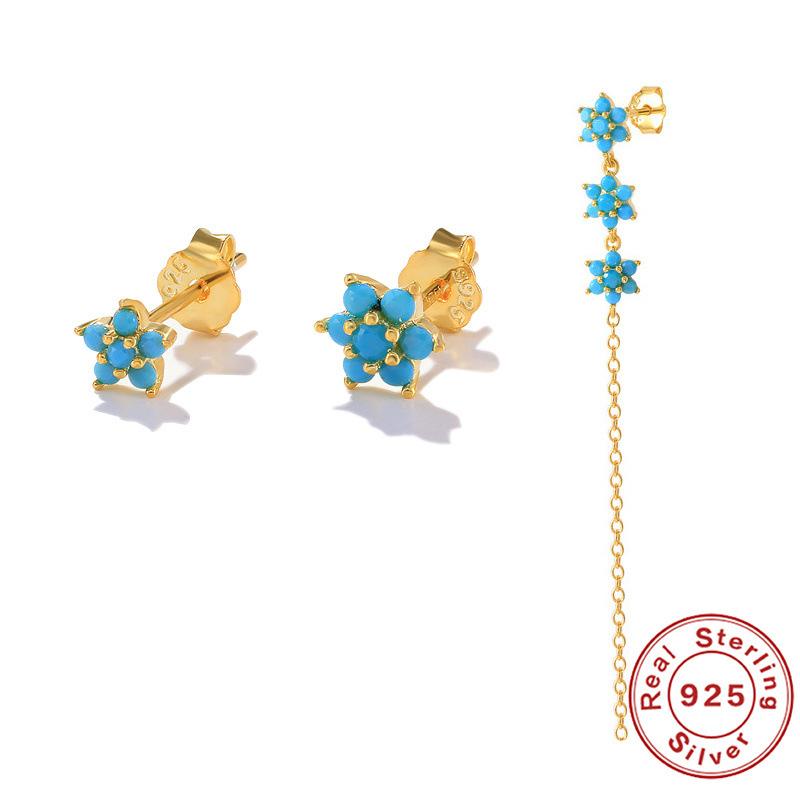 

925 Sterling Silver Earrings 3-Piece Set Stud Earrings Combination Set Fringed Chain Classic Flower Ear Buckle Earphone 925 Silver