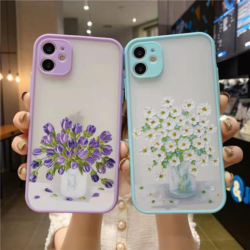 Retro Oil Painting Flower Phone Case For iPhone 11 12 Pro Max 16 15 Pro Max 13 12 Mini X XR XS SE2 8 7 Plus 14 Plus Covers