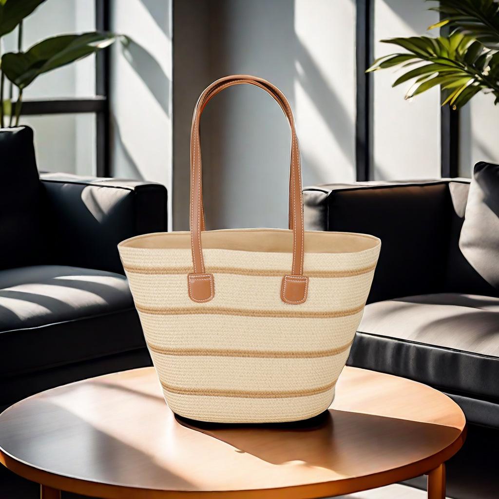 Women's Large Straw Beach Tote - Summer Handbag, Seaside Shoulder Bag, Vegetable Basket Style