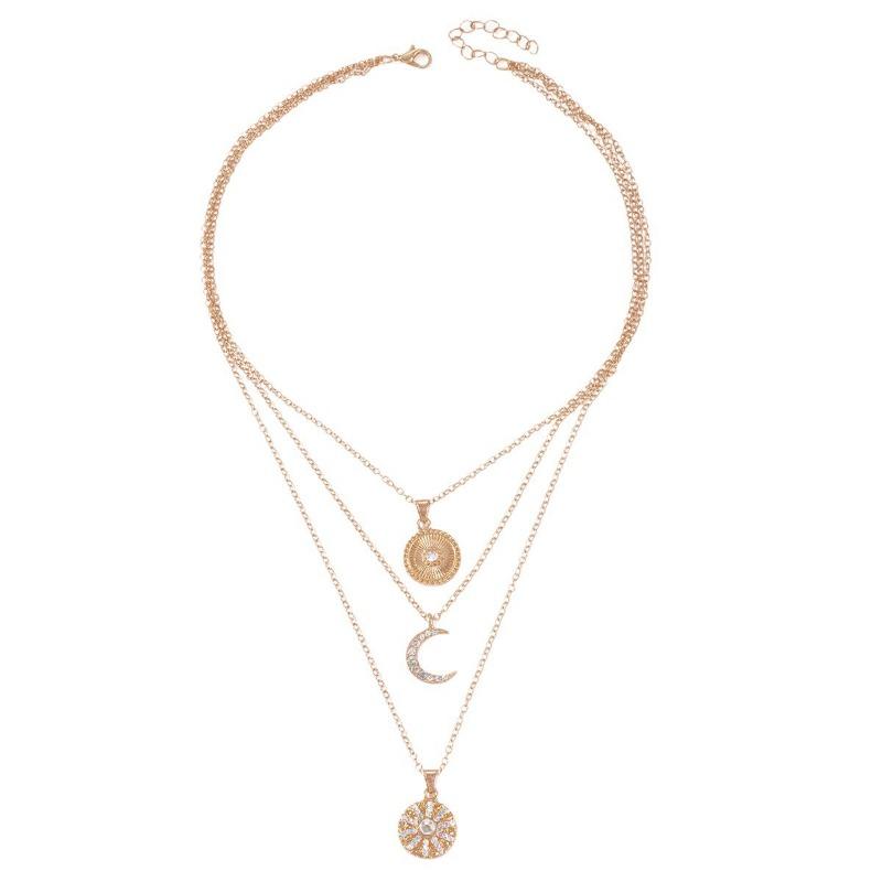 Diamond necklace jewelry multi-layer stacking geometric light luxury high-end pendant sun collarbone chain