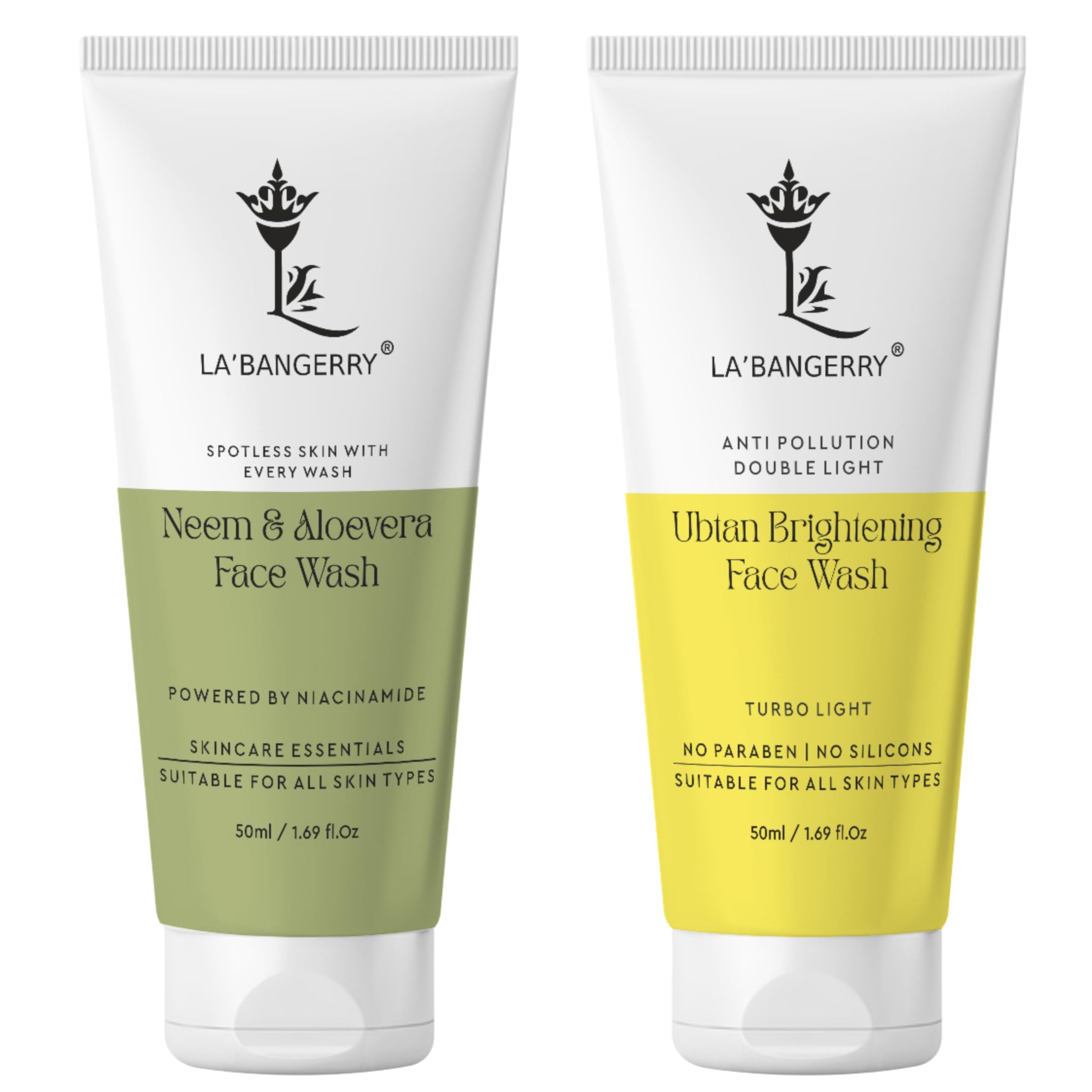 LA BANGERRY Anti Pollution & Double Light Ubtan Foaming Face Wash & Neem & Aloevera With Niacinamide Exfoliating Face Wash Combo | Natural Cleanser