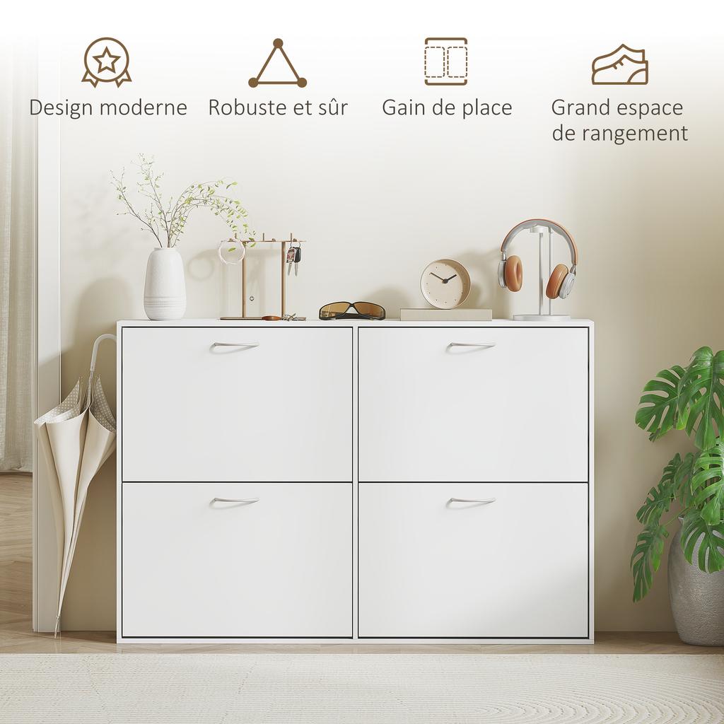 Shoe Cabinet with 4 Flip Drawer, Modern Shoe Storage Cabinet with Adjustable Shelves for Hallway, Entryway, Holds 16-24 Pairs, White