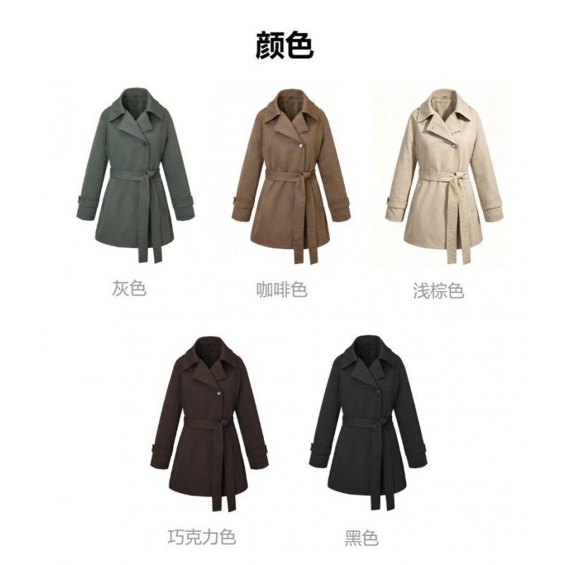 Womens Mid-Length Trench Coat With Hooded Design Waist-Tie Cinched Fit Lightweight Slimming Petite Frames